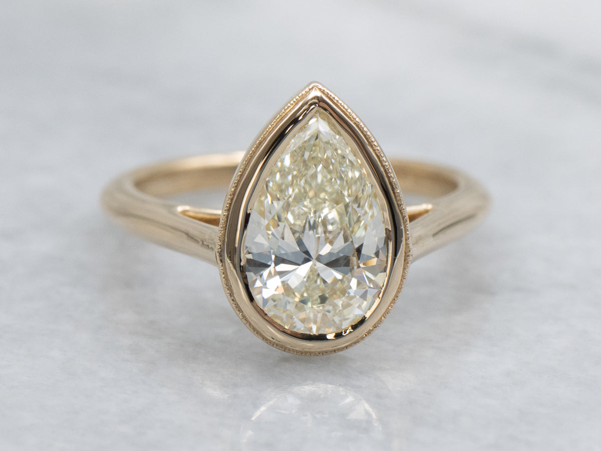 IGI-Certified Modern Pear-Cut Bezel-Set Diamond Solitaire Ring by Elizabeth Henry