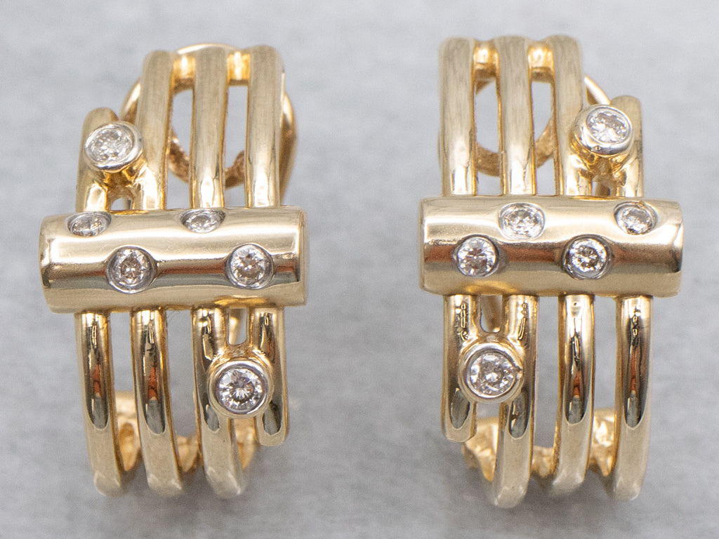 Modernist Gold Diamond Etoile Hoop Earrings