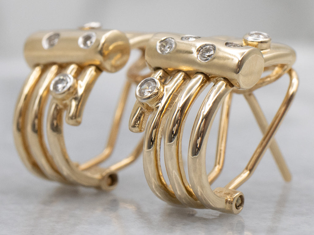 Modernist Gold Diamond Etoile Hoop Earrings