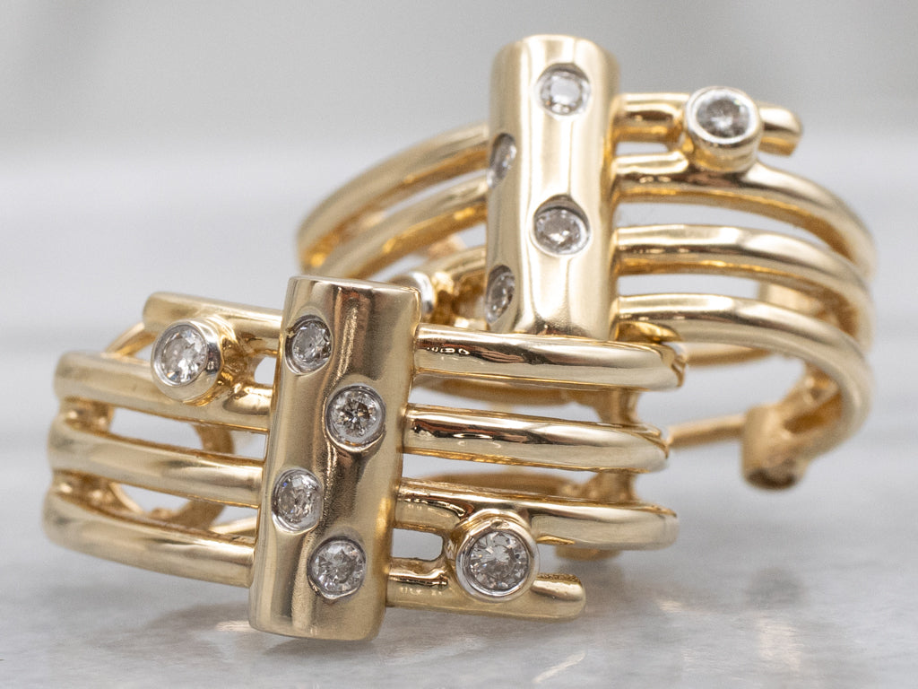 Modernist Gold Diamond Etoile Hoop Earrings