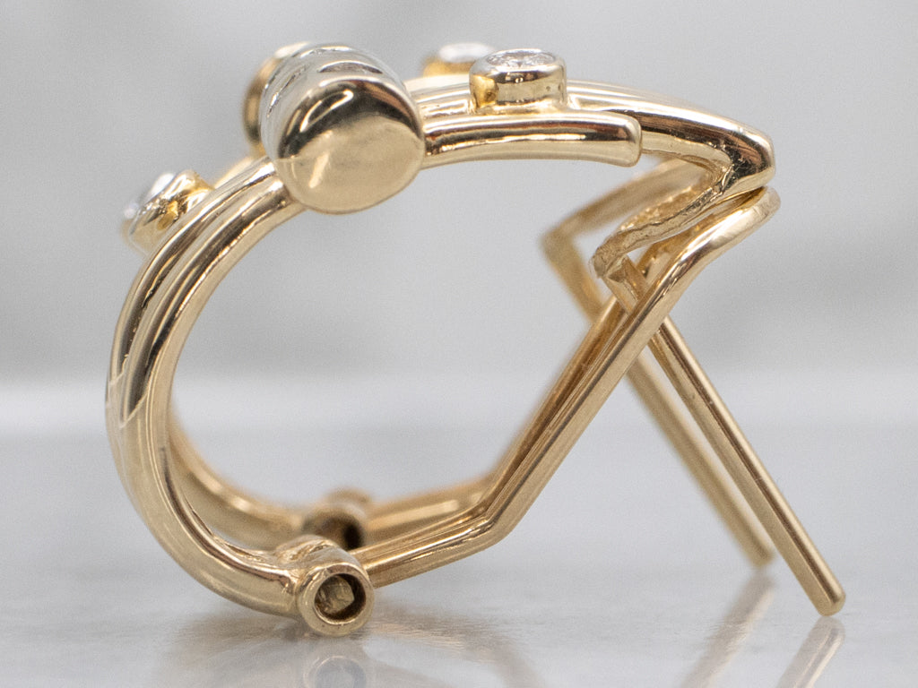 Modernist Gold Diamond Etoile Hoop Earrings