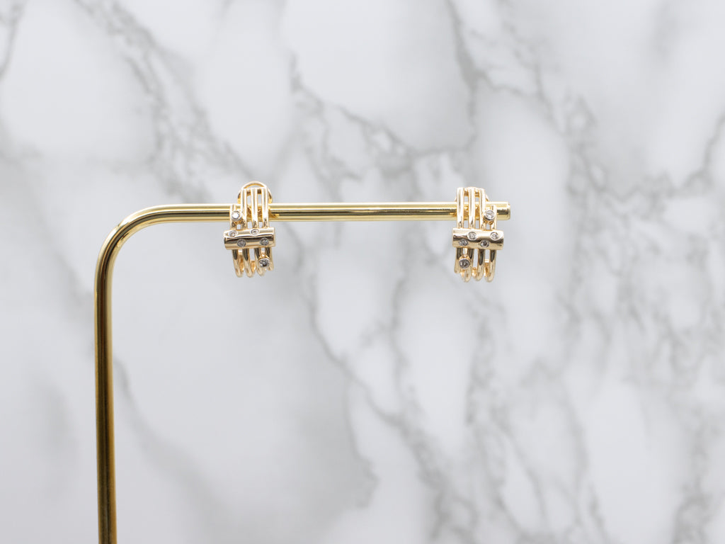 Modernist Gold Diamond Etoile Hoop Earrings