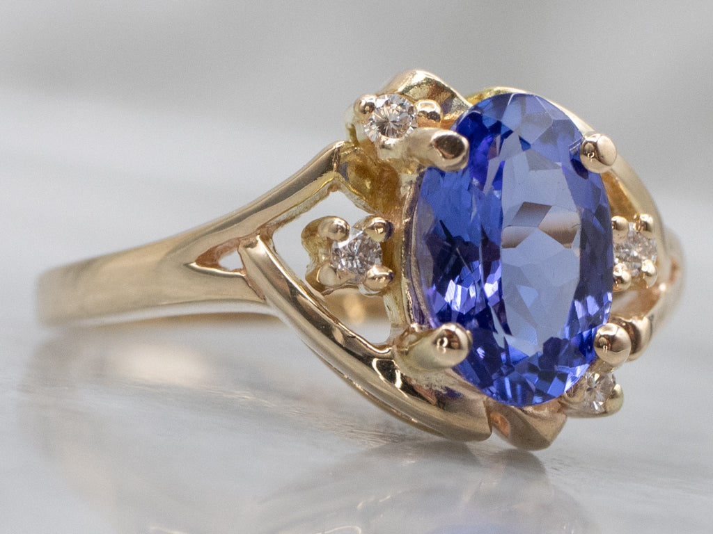 Yellow Gold Tanzanite and Diamond Ring