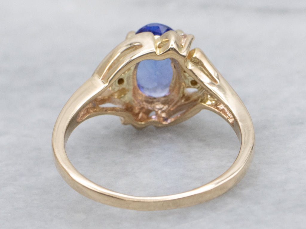 Yellow Gold Tanzanite and Diamond Ring