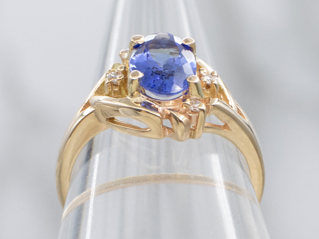 Yellow Gold Tanzanite and Diamond Ring