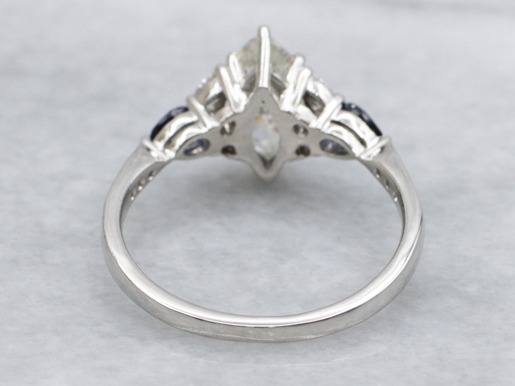 Marquise-Cut Diamond and Sapphire Platinum Engagement Ring