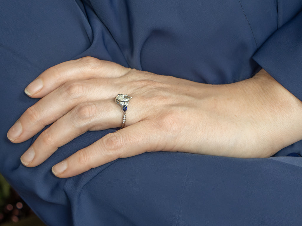 Marquise-Cut Diamond and Sapphire Platinum Engagement Ring