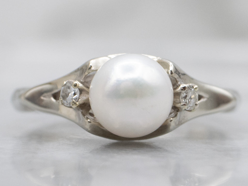 Pearl and Diamond White Gold Ring