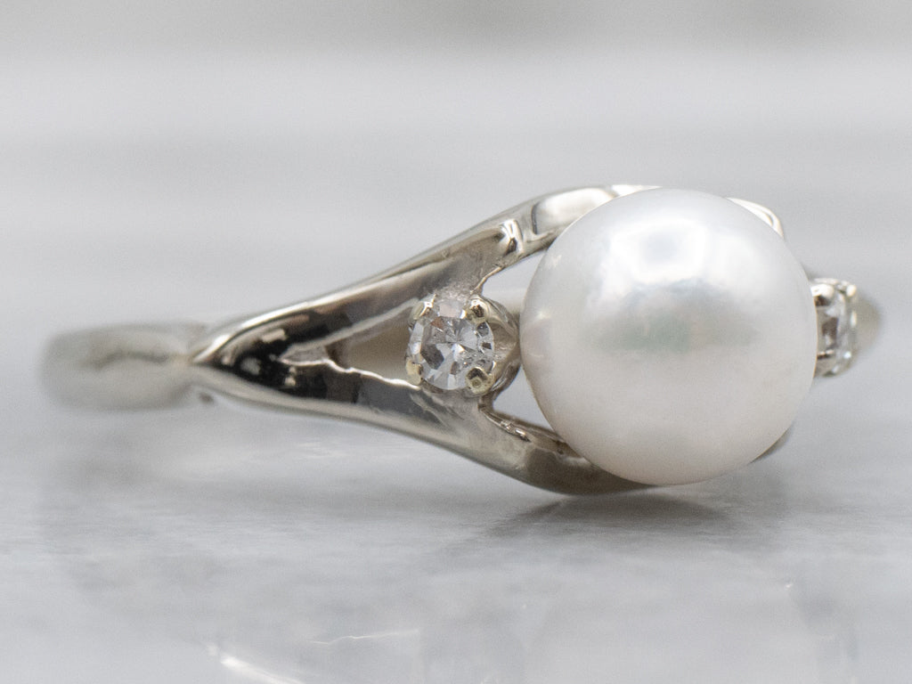 Pearl and Diamond White Gold Ring