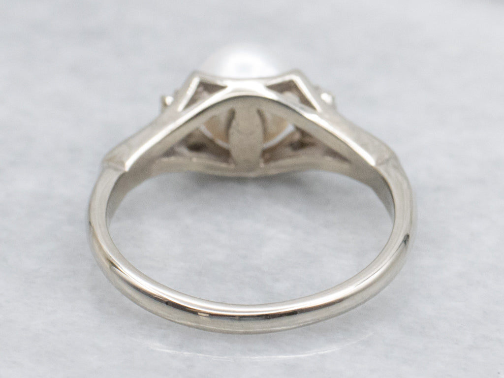Pearl and Diamond White Gold Ring
