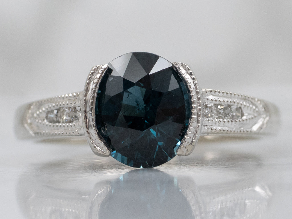 Tension-Set Teal Spinel and Diamond White Gold Ring