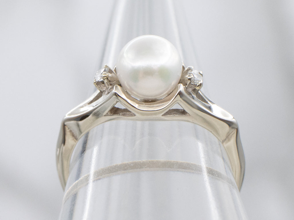 Pearl and Diamond White Gold Ring