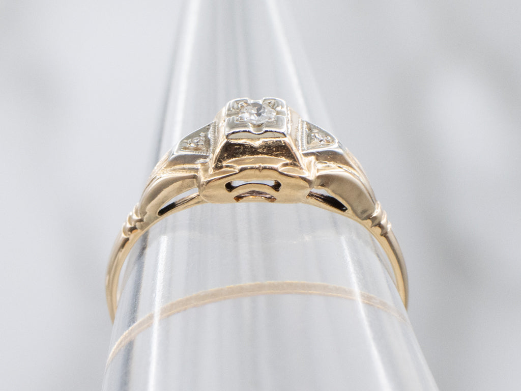 Early Retro Era Three Stone Diamond Engagement Ring