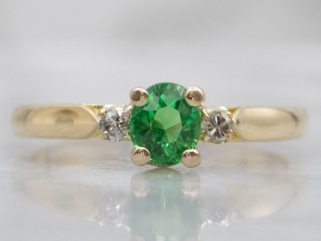 Tsavorite Garnet and Diamond Yellow Gold Ring