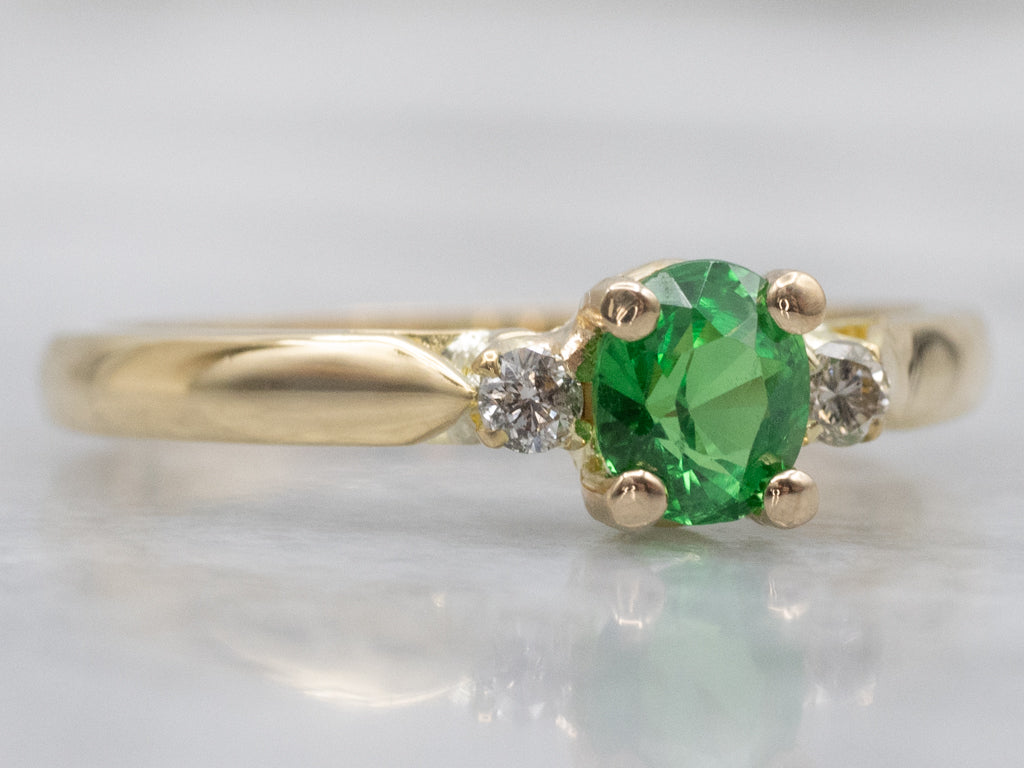 Tsavorite Garnet and Diamond Yellow Gold Ring