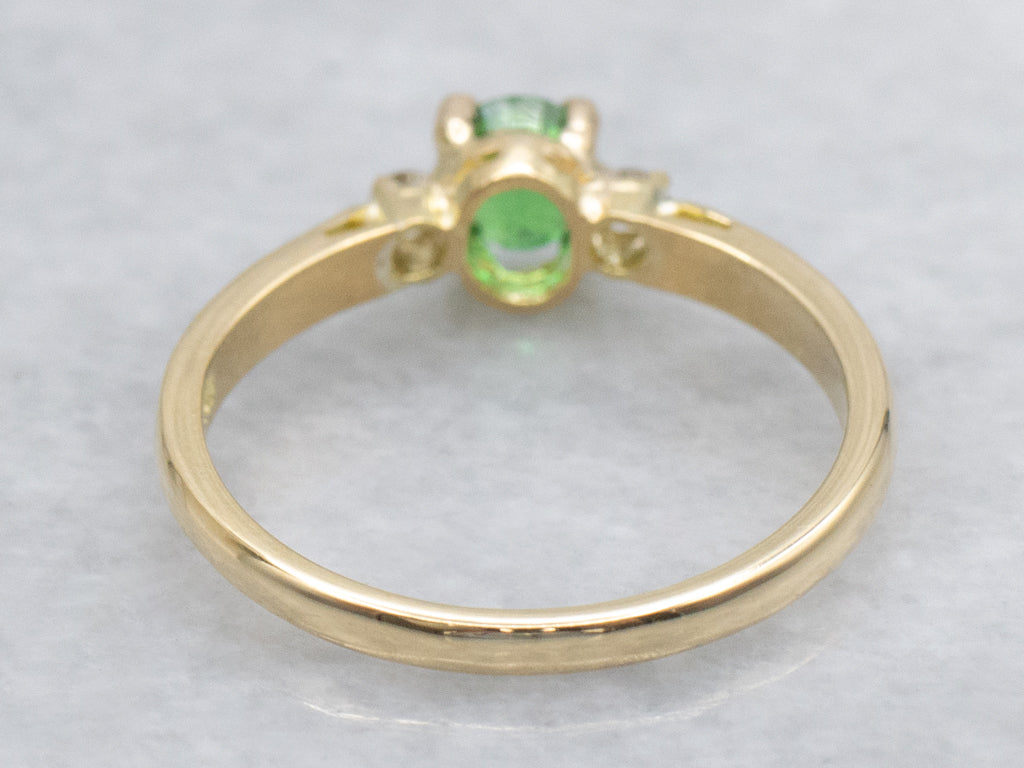 Tsavorite Garnet and Diamond Yellow Gold Ring