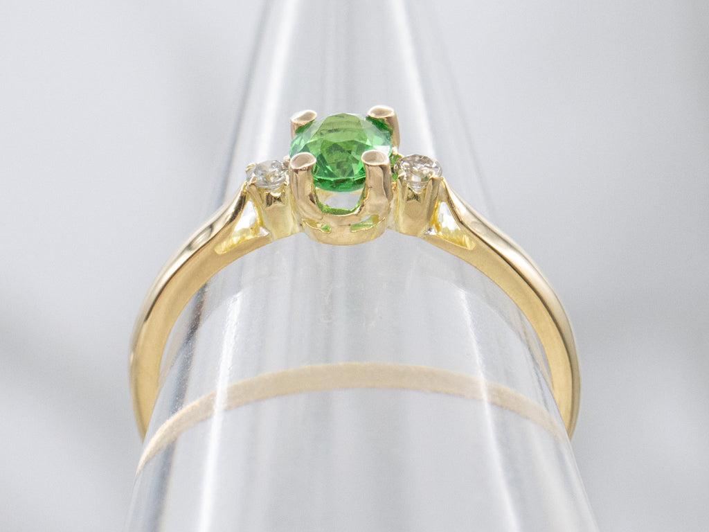 Tsavorite Garnet and Diamond Yellow Gold Ring