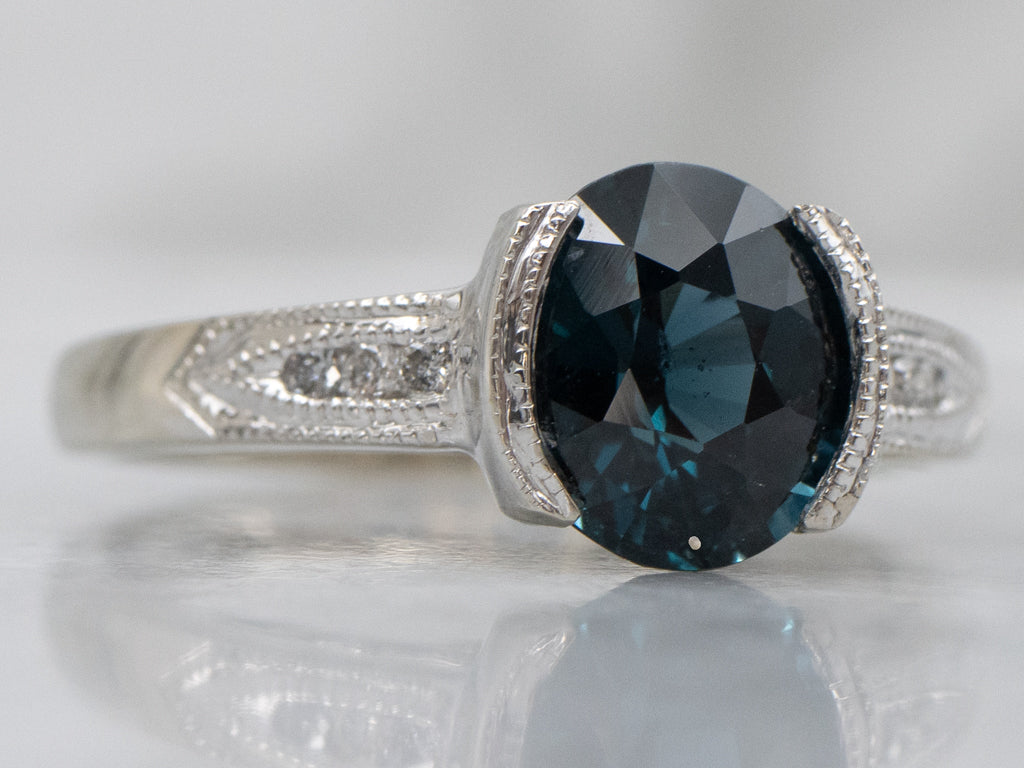 Tension-Set Teal Spinel and Diamond White Gold Ring