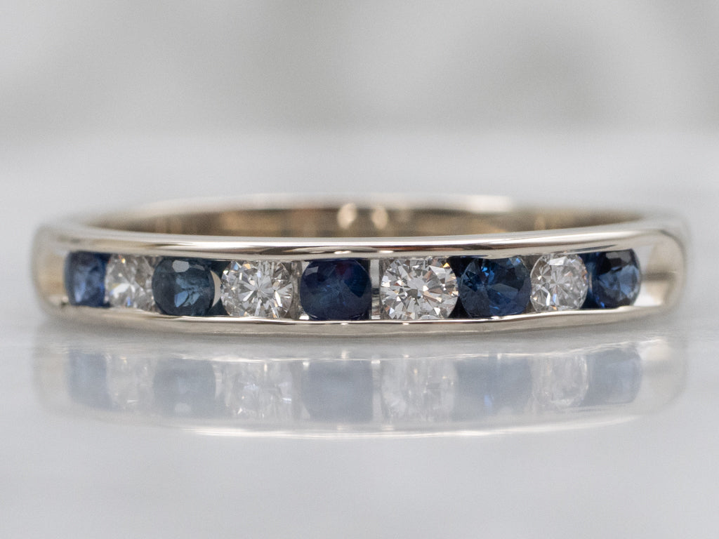 White Gold Sapphire and Diamond Channel-Set Band