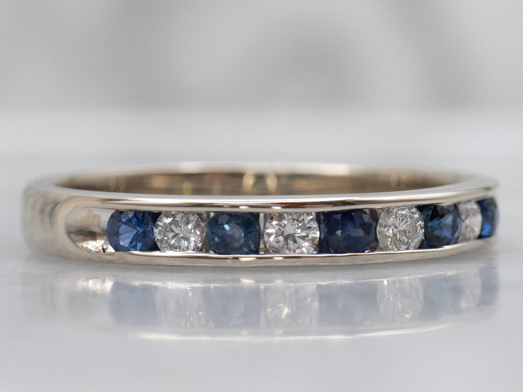 White Gold Sapphire and Diamond Channel-Set Band