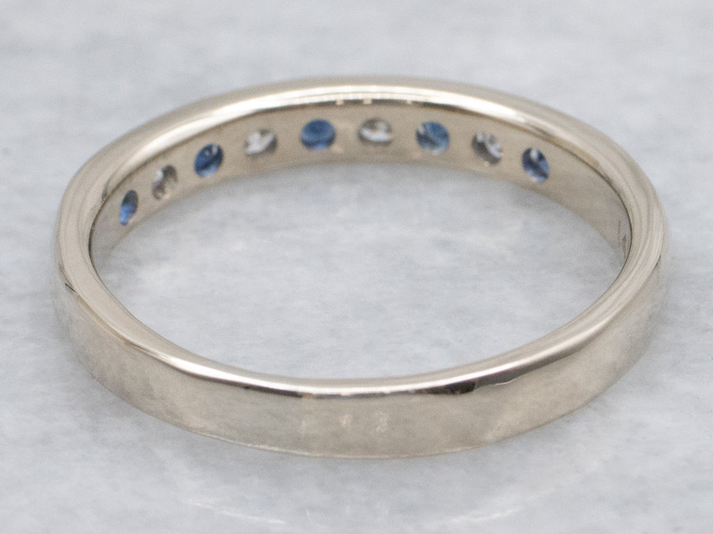 White Gold Sapphire and Diamond Channel-Set Band