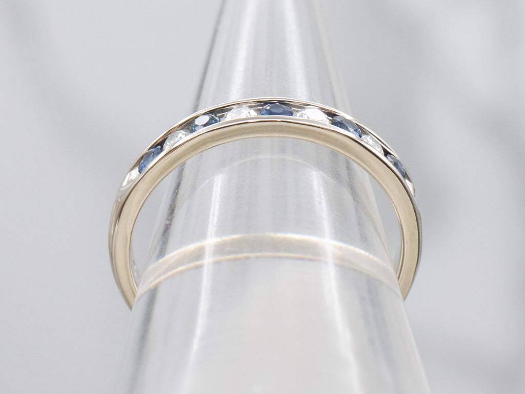 White Gold Sapphire and Diamond Channel-Set Band