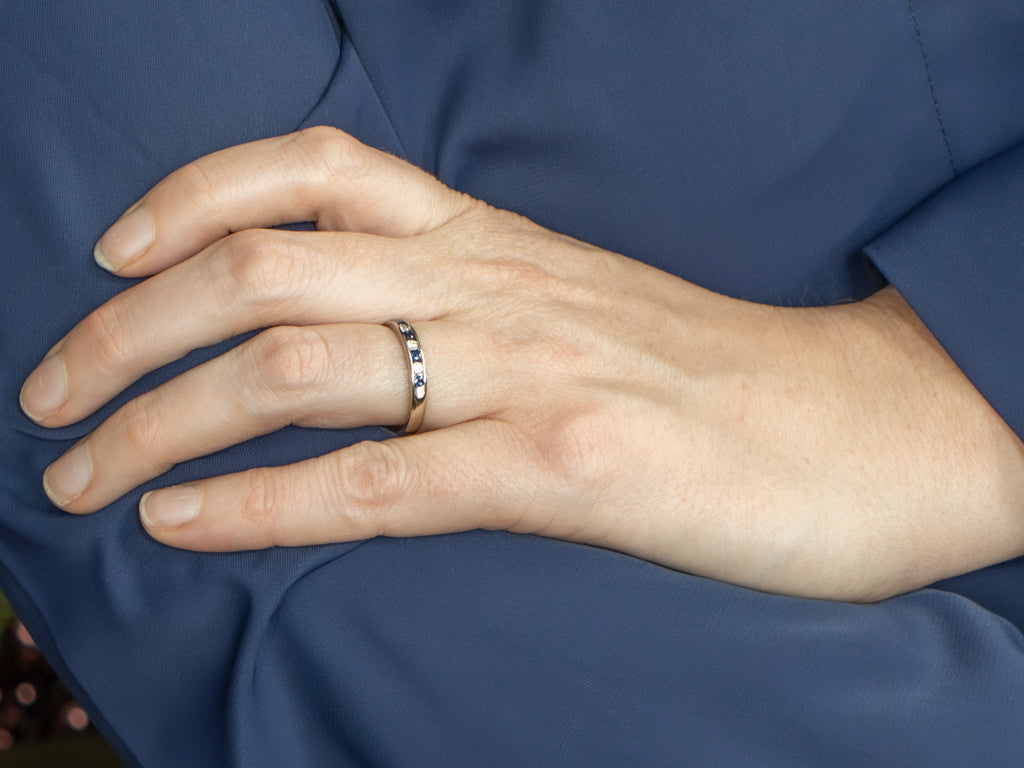 White Gold Sapphire and Diamond Channel-Set Band