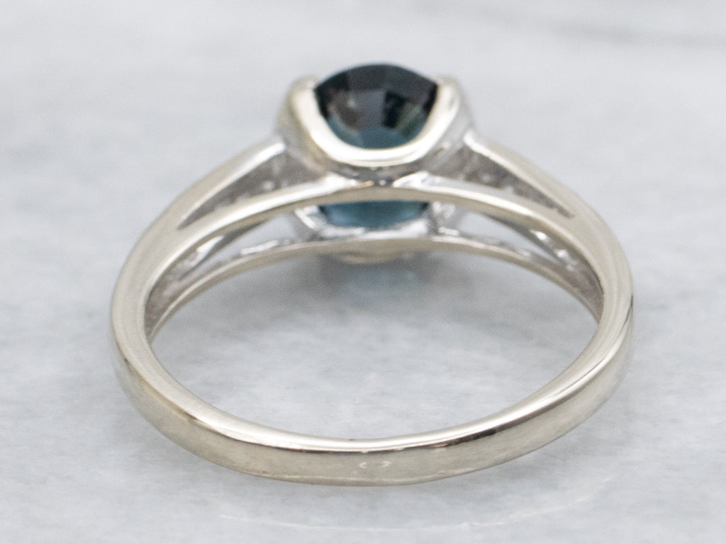 Tension-Set Teal Spinel and Diamond White Gold Ring