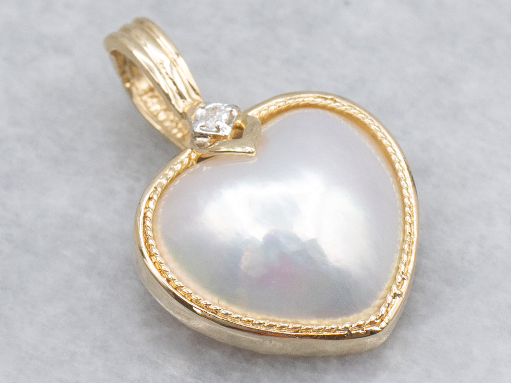 Mabe Pearl Heart and Diamond Pendant with Enhancer Bail