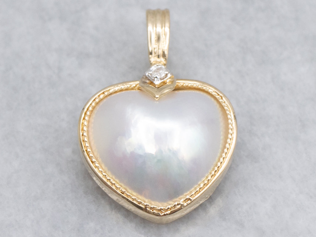 Mabe Pearl Heart and Diamond Pendant with Enhancer Bail