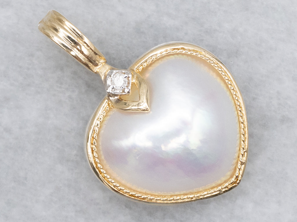 Mabe Pearl Heart and Diamond Pendant with Enhancer Bail