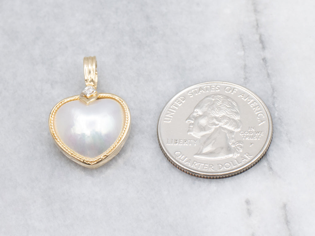 Mabe Pearl Heart and Diamond Pendant with Enhancer Bail