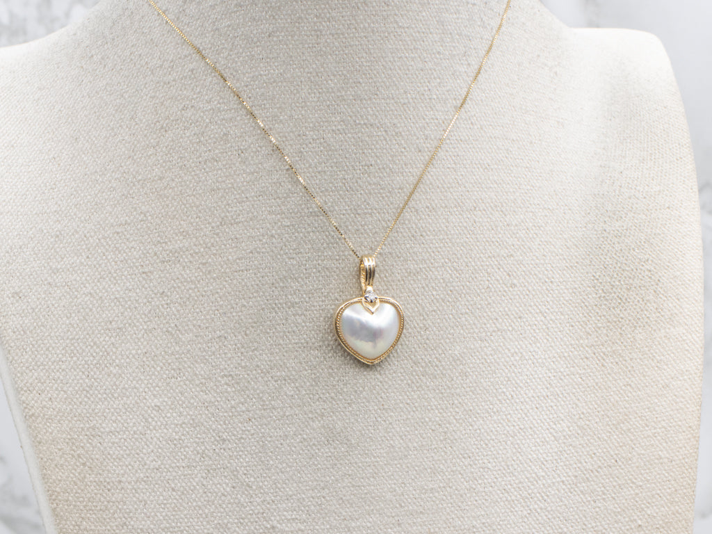 Mabe Pearl Heart and Diamond Pendant with Enhancer Bail