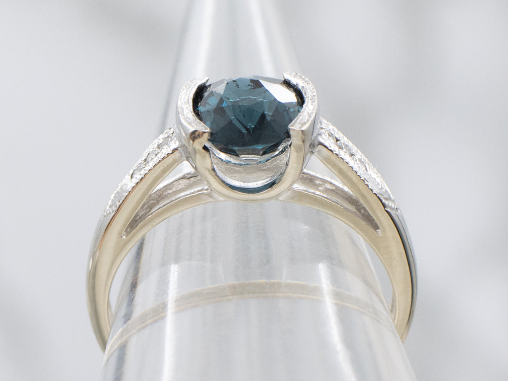 Tension-Set Teal Spinel and Diamond White Gold Ring