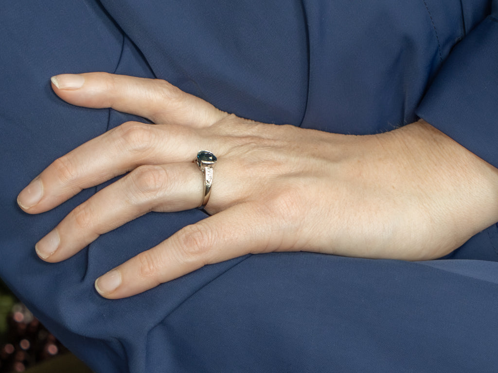 Tension-Set Teal Spinel and Diamond White Gold Ring