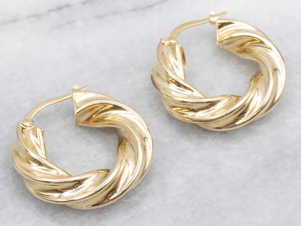 Puffy 18-Karat Yellow Gold Twisted Hoop Earrings