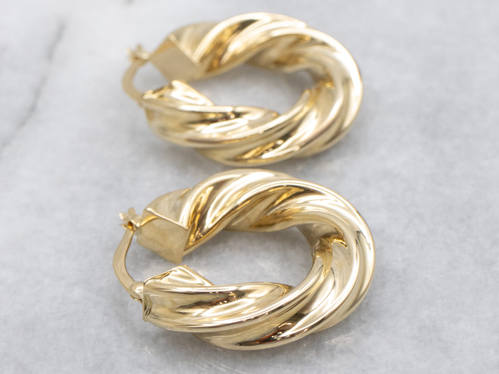 Puffy 18-Karat Yellow Gold Twisted Hoop Earrings