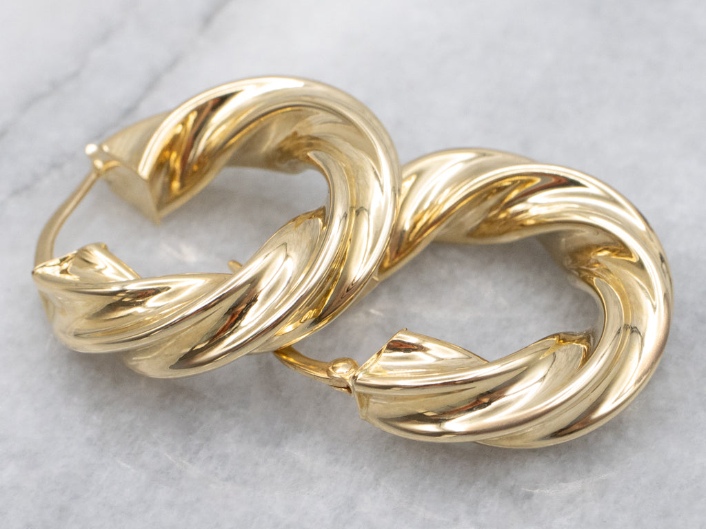 Puffy 18-Karat Yellow Gold Twisted Hoop Earrings