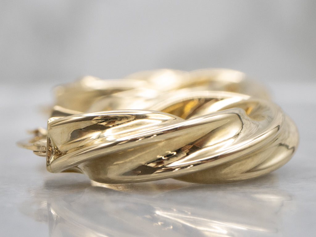 Puffy 18-Karat Yellow Gold Twisted Hoop Earrings