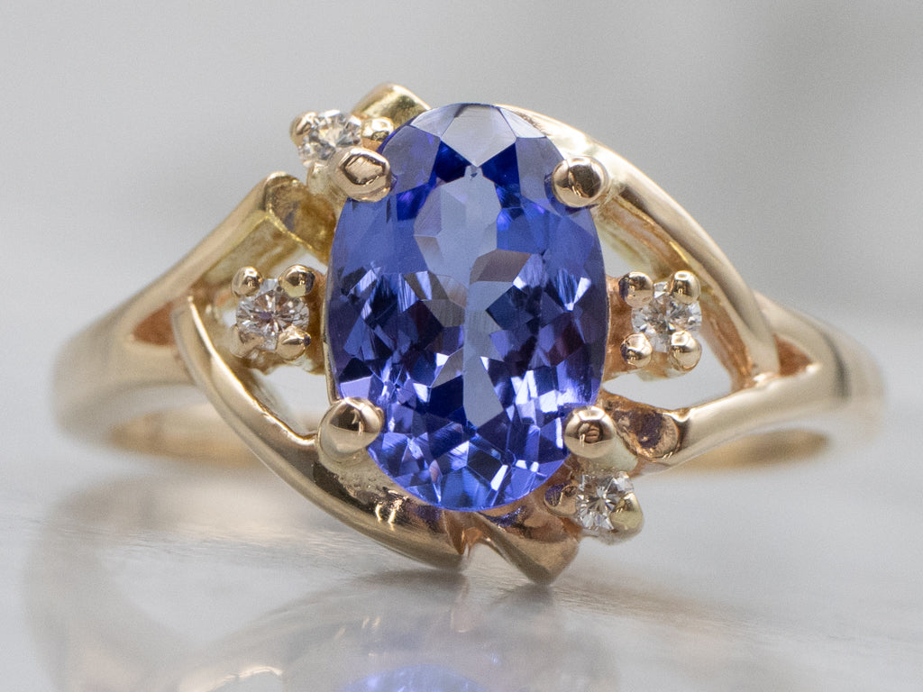 Yellow Gold Tanzanite and Diamond Ring