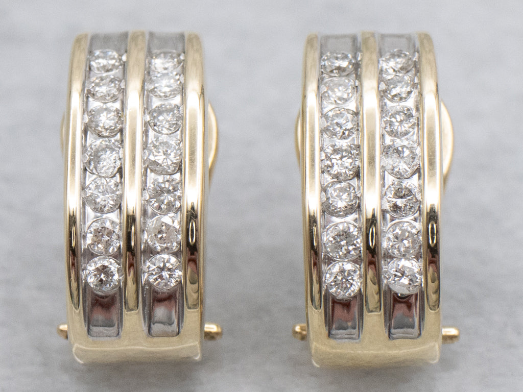 Double-Row Channel-Set Diamond Hoop Earrings