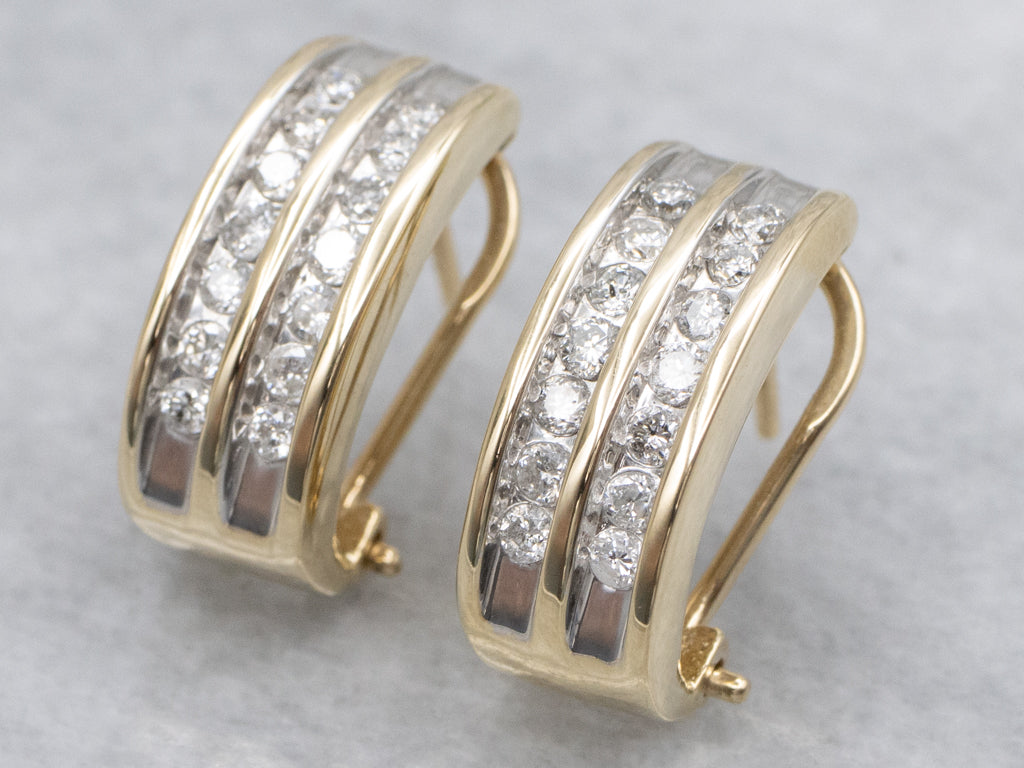 Double-Row Channel-Set Diamond Hoop Earrings