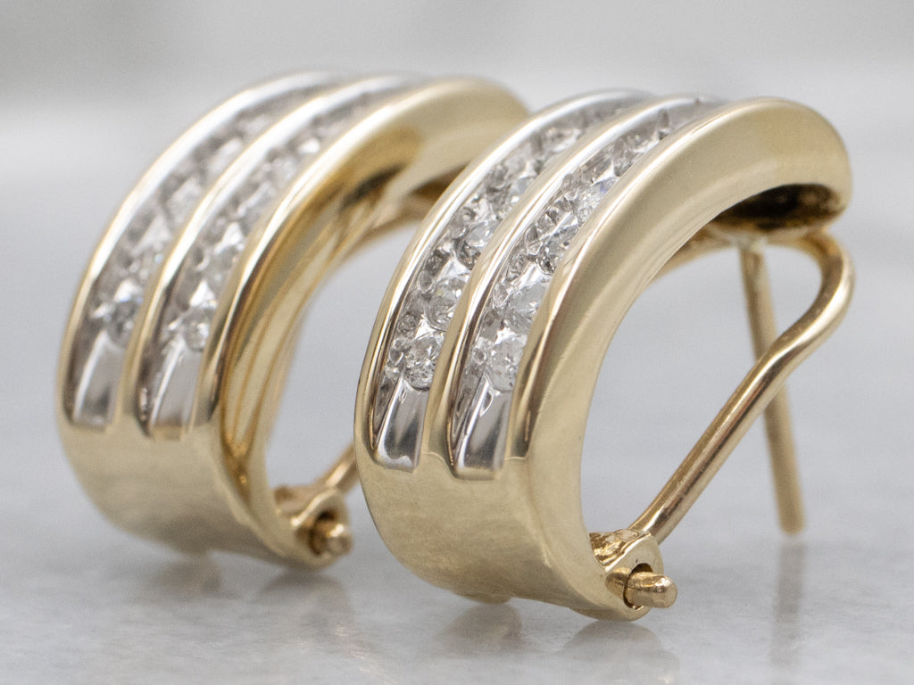 Double-Row Channel-Set Diamond Hoop Earrings