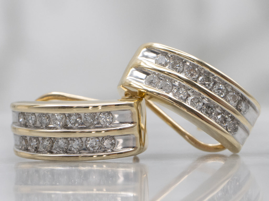 Double-Row Channel-Set Diamond Hoop Earrings