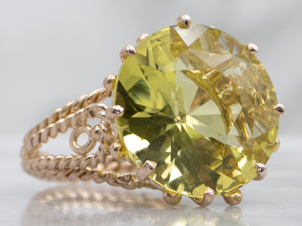 Vintage Lemon Quartz Nautical Gold Cocktail Ring