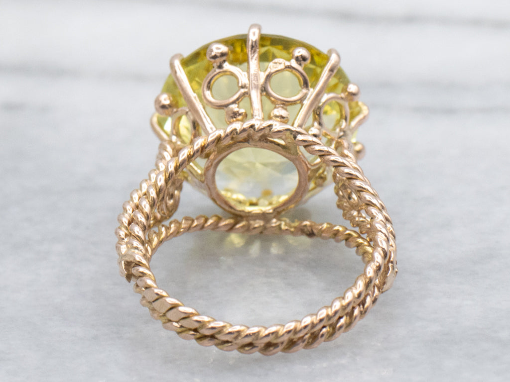 Vintage Lemon Quartz Nautical Gold Cocktail Ring