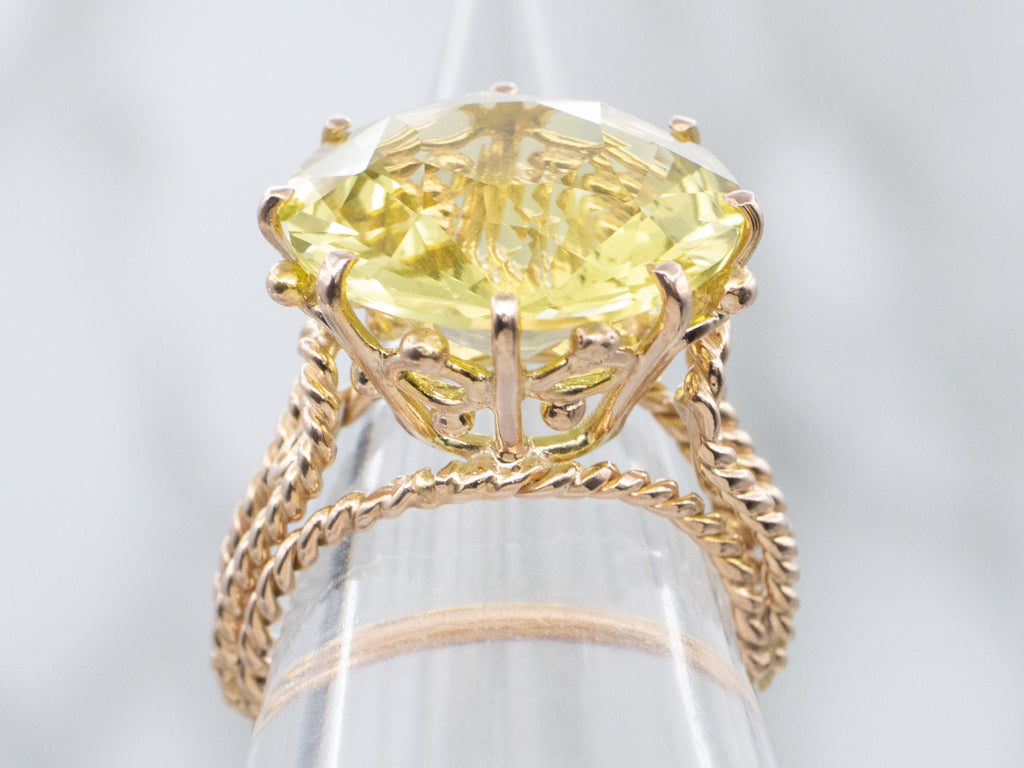 Vintage Lemon Quartz Nautical Gold Cocktail Ring