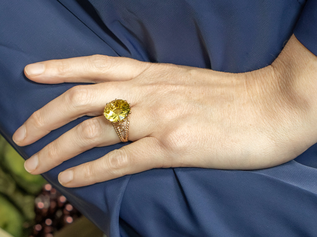 Vintage Lemon Quartz Nautical Gold Cocktail Ring
