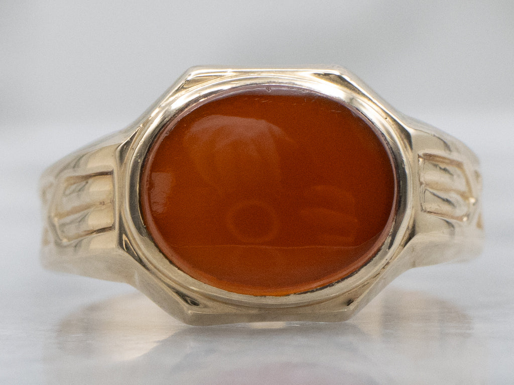 Vintage Gold East-to-West Set Carnelian Cabochon Ring