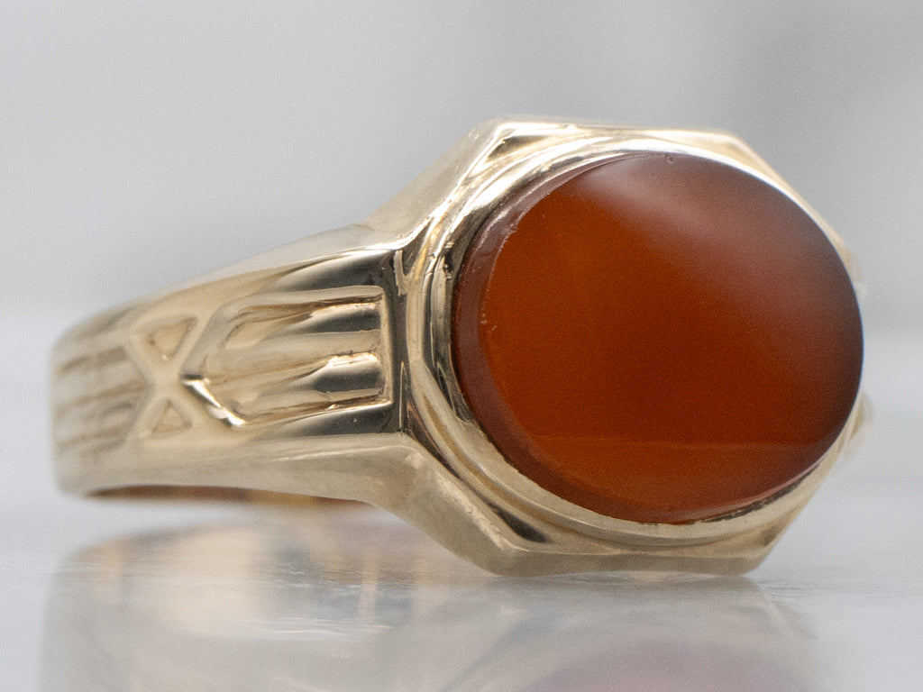 Vintage Gold East-to-West Set Carnelian Cabochon Ring